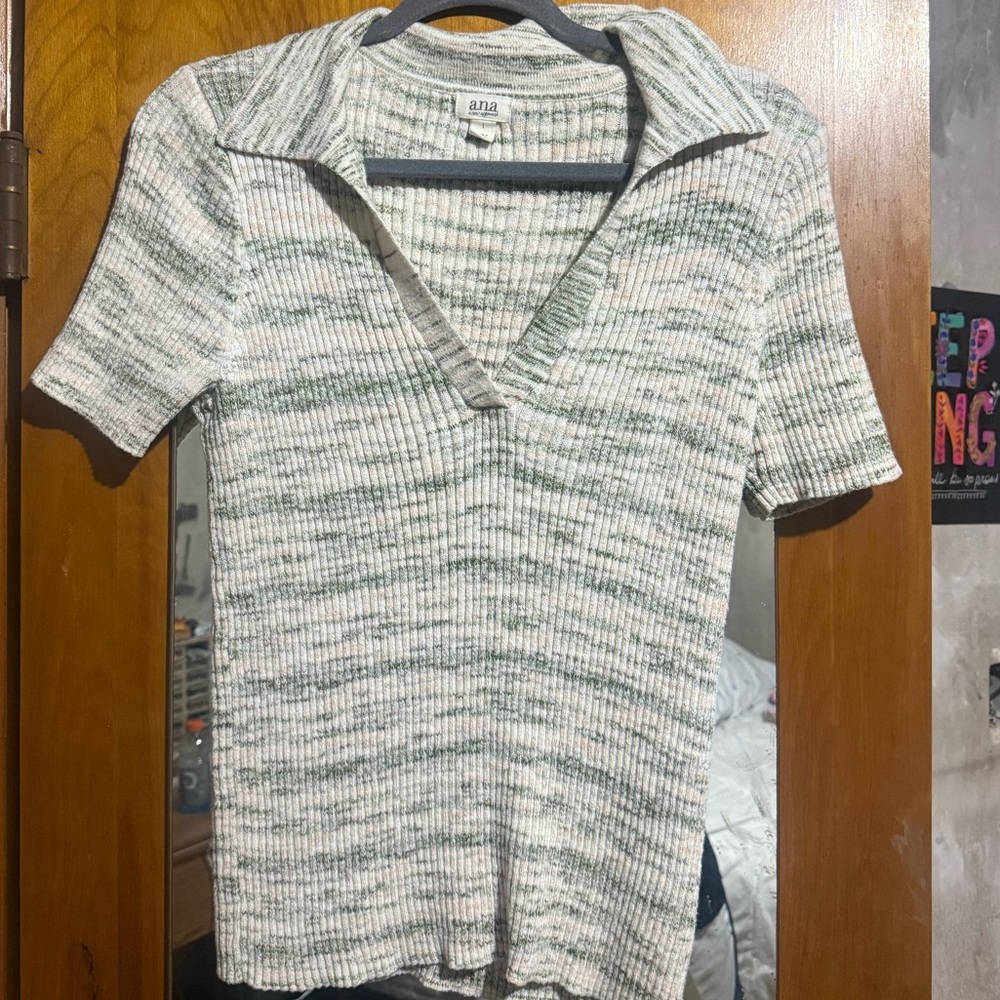 a.n.a Gray Ribbed Knit Polo Shirt